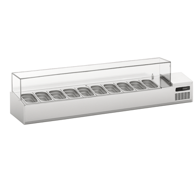 Ndustrio Cam Kapak,10 Adet 1/3 GN Küvetli Set Üstü Teşhir Ünitesi  TTR-200 1/3 GC