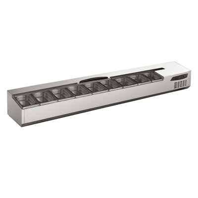 Ndustrio Paslanmaz Kapak, 10 Adet 1/3 GN Küvetli Set Üstü Teşhir Ünitesi  TTR-200 1/3 SC