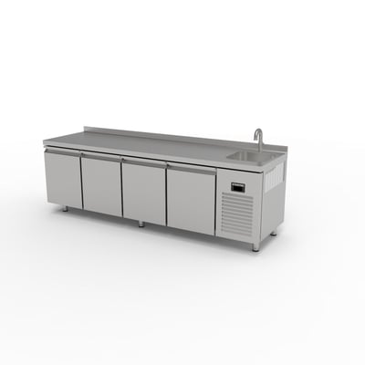 Ndustrio TPG-74 SINK 4 Kapılı Gastronom Tip Evyeli Buzdolabı, 255*70*85 cm