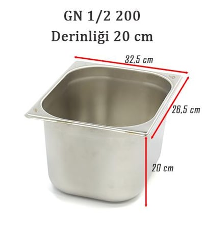Net Çelik GN 1/2 - 20 cm Gastronom Küvet (32.5 x 26.5 cm) 12.5 lt
