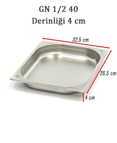 Net Çelik GN 1/2 - 4 cm Gastronom Küvet (32.5 x 26.5 cm) 2 lt 