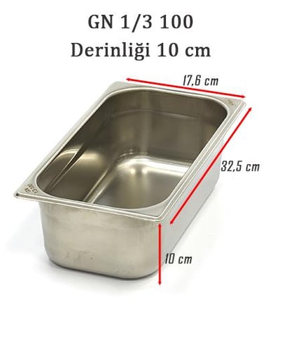 Net Çelik GN 1/3 - 10 cm Gastronom Küvet (32.5 x 17.5 cm) 4 lt