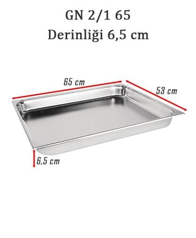 Net Çelik GN 2/1 - 6,5 cm Gastronom Küvet (65 x 53 cm) 18,5 lt