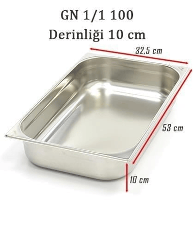 Üret Çelik 1/1 - 100 mm Gastronom Küvet (53 x 32.5 x 10 cm) 14 lt 