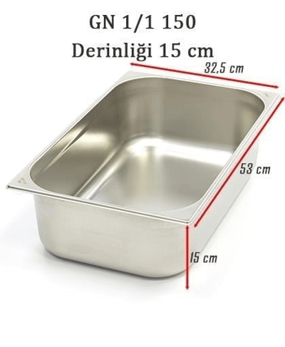 Üret Çelik 1/1 - 150 mm Gastronom Küvet (53 x 32.5 x 15 cm) 21 lt 