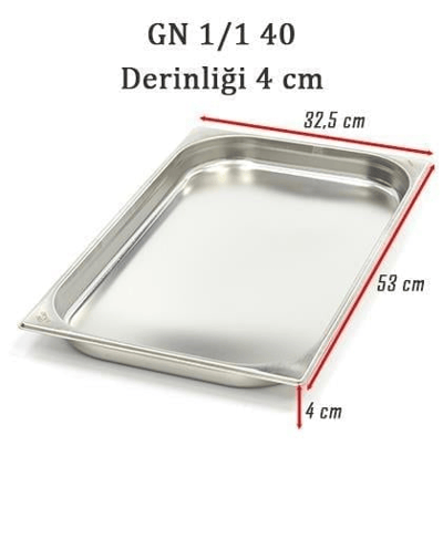 Üret Çelik 1/1 - 40 mm Gastronom Küvet (53 x 32.5 x 4 cm) 5 lt 