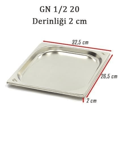 Üret Çelik 1/2 - 20 mm Gastronom Küvet (32.5 x 26.5 x 2 cm) 1,25 lt 