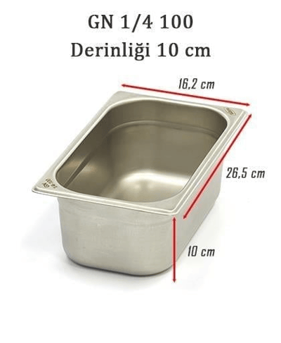 Üret Çelik 1/4 - 100 mm Gastronom Küvet (26.5 x 16.2 x 10 cm) 2,8 lt 