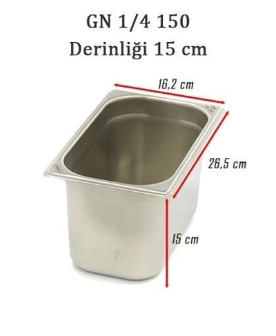 Üret Çelik 1/4 - 150 mm Gastronom Küvet (26.5 x 16.2 x 15 cm) 4 lt 