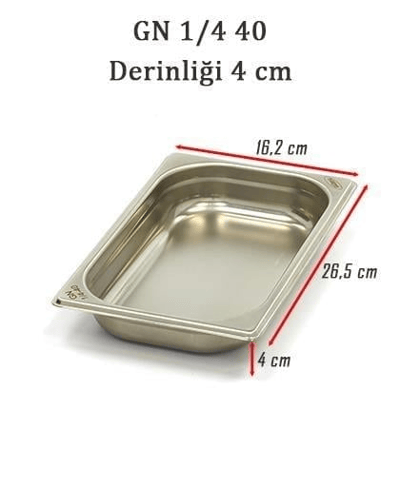 Üret Çelik 1/4 - 40 mm Gastronom Küvet (26.5 x 16.2 x 4 cm) 1 lt 
