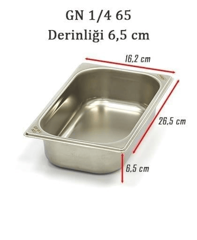 Üret Çelik 1/4 - 65 mm Gastronom Küvet (26.5 x 16.2 x 6.5 cm) 1.8 lt 