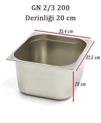 Üret Çelik 2/3 - 200 mm Gastronom Küvet (35.4 x 32.5 x 20 cm) 18 lt 