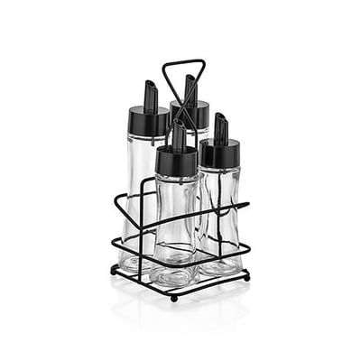 Varan Mutfak Dörtlü Tel Stand Yağlık Sirkelik Set Siyah VDYSS-2408