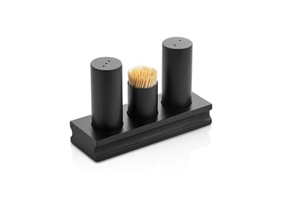 Varan Mutfak Siyah Ahşap Standlı Tuzluk Seti 15x5 cm STS-5003