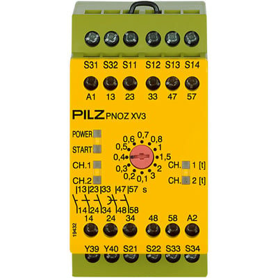 774542 PNOZ XV3 Emniyet Rölesi – 24V DC, 3 N/O + 2 N/O t-d, 0,1–3 s Gecikmeli E-STOP ve Emniyet Kapısı Rölesi