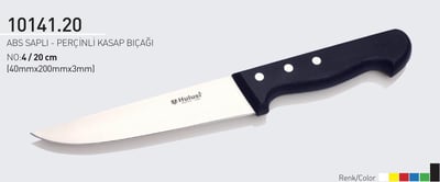 ABS Saplı Perçinli Kasap Bıçağı 20 cm No.4 Hulusi Bıçak 40mm X 200mm X 3mm 10141.20