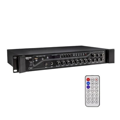 Dexun D-230 250 Watt 3 Zone İki Mikrofon Girişli Hat Trafolu Anfi  Usb-Bt 4/16-70-100v