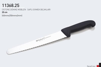 Dişli Ekmek Bıçağı 25 cm Hulusi Bıçak Üstüne Dökme Moblen Saplı 40mm X 250mm X 2mm 11368.25