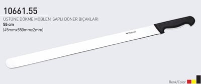 Döner Bıçağı 55 cm Üstüne Dökme Moblen Saplı Hulusi Bıçak 45mm X 550mm X 2mm 10661.55