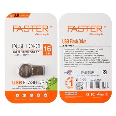 Faster 16 GB Dusl Serisi USB 3.0 Yüksek Hızlı Metal Flash Bellek