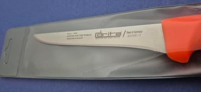 Fibrox Kaymaz Saplı Düz Kasap Kemik Sıyırma Bıçağı 15 cm Hulusi - Drita Bıçak 16mm X 150mm X 2.5mm 10351.15 (TURUNCU RENK)