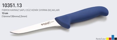 Fibrox Kaymaz Saplı Düz Kasap Kemik Sıyırma Bıçağı 13 cm Hulusi - Drita Bıçak 16mm X 130mm X 2.5mm 10351.13 (TURUNCU RENK)