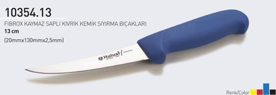 Fibrox Kaymaz Saplı Kıvrık Kasap Kemik Sıyırma Bıçağı 13 cm Hulusi - Drita Bıçak 20mm X 130mm X 2.5mm 10354.13 (TURUNCU RENK)