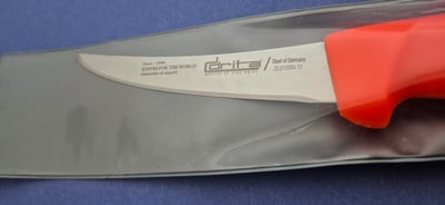 Fibrox Kaymaz Saplı Kıvrık Kasap Kemik Sıyırma Bıçağı 13 cm Hulusi - Drita Bıçak 20mm X 130mm X 2.5mm 10354.13 (TURUNCU RENK)