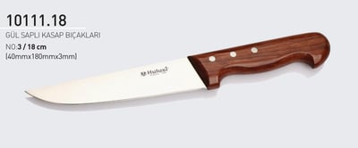 Gül Saplı Kasap Bıçağı 18 cm No.3 Hulusi Bıçak 40mm X 180mm X 3mm 10111.18