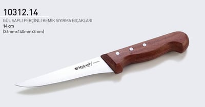Gül Saplı Perçinli Kasap Kemik Sıyırma Bıçağı 14 cm Hulusi Bıçak 36mm X 140mm X 3mm 10312.14