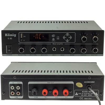 König K-80 80W USB-SD-Bluetooth Destekli 2 Bölgeli Trafolu Mixer Anfi