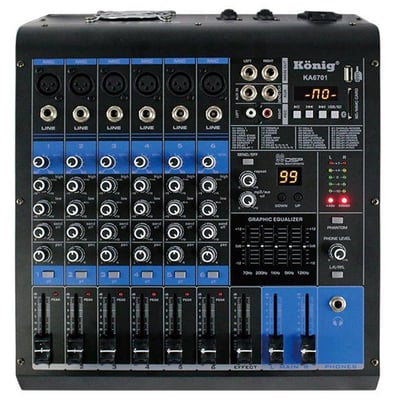 König KA-6701 6 Kanal 2x350 Watt USB-SD-Bluetooth Power Mixer