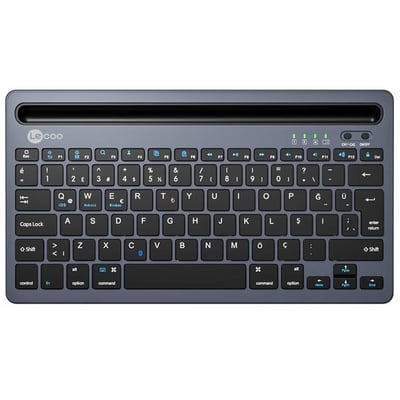 Lenovo Lecoo BK100 Bluetooth V3.0 Çoklu Cihaz Uyumlu Şarj Edilebilir Kablosuz Gri Türkçe Q Klavye
