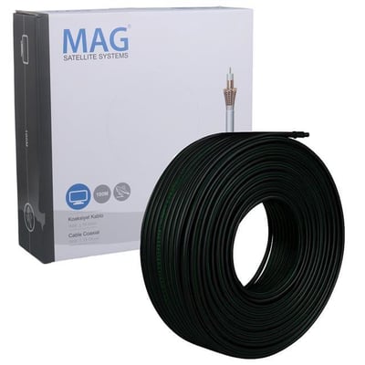 Mag Rg6/U6 Bakır Cu/Cu 80 Tel Siyah Anten Kablosu (100 Metre)