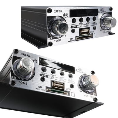 MagicVoice YW-191L 12 Volt 100 Watt Motosiklet Bluetooth Amfi USB/SD 2 Kanal Pazarcı - Anfi (125X95X40mm)