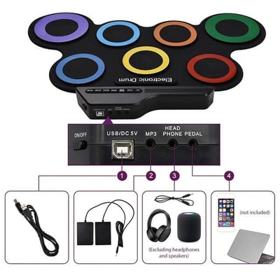 Magicvoice G3002R 7 Ped Gökkuşağı Renkli Elektronik Roll Up Davul Kiti