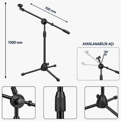 Magicvoice MV-31684 Profesyonel 1000 Mm - 700 Mm Ayarlanabilir Mikrofon Boy Sehpası