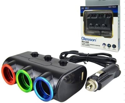 Olesson 1523 12-24V Çift USB Girişli 120W 80cm Kablolu 3'LÜ Araç Çakmak Çoklayıcı