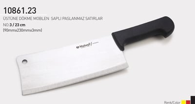 Paslanmaz Satır 23 cm No.3 Hulusi Bıçak Üstüne Dökme Moblen Saplı 90mm X 230mm X 3mm 10861.23
