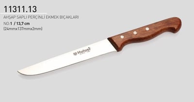 Perçinli Ekmek Bıçağı 13.7 cm No.1 Hulusi Bıçak Ahşap Saplı 24mm X 137mm X 2mm 11311.13
