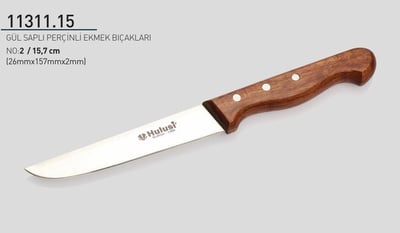 Perçinli Ekmek Bıçağı 15.7 cm No.2 Hulusi Bıçak Gül Saplı 26mm X 157mm X 2mm 11311.15