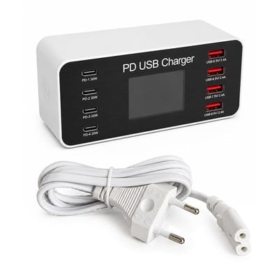 PowerMaster PM-26056 8 Port USB+PD Şarj İstasyonu (4 USB+ 4 PD)