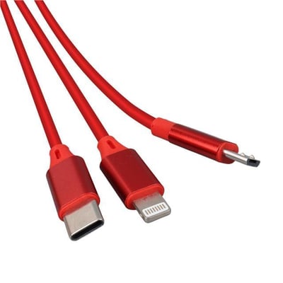 PowerMaster PM-26345 3 IN 1 Kırmızı Şarj Kablosu