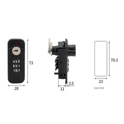 PowerMaster PM-26726 3 Haneli Şifreli Ve Anahtarlı Mekanik Siyah Çekmece Dolap Kilidi (Sağ)