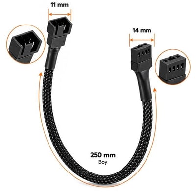 Powermaster PM-38402 25 Cm 4 Pin Pwm Erkek Dişi Fan Uzatma Kablosu