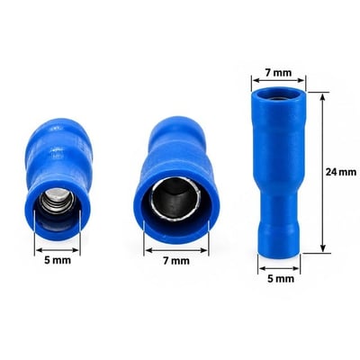 PowerMaster PM-39054 1,5-2,5MM2 Kesit 24x7x5mm Soket Mavi İzoleli Kablo Pabucu (100lü Paket)