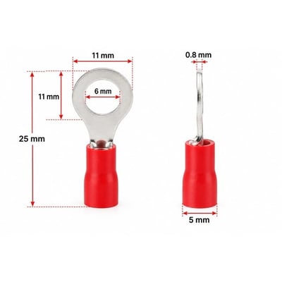 PowerMaster PM-39068 0,5-1,5mm2 Kesit 25x11x8mm Soket Kırmızı İzoleli Kablo Pabucu (100lü Paket)