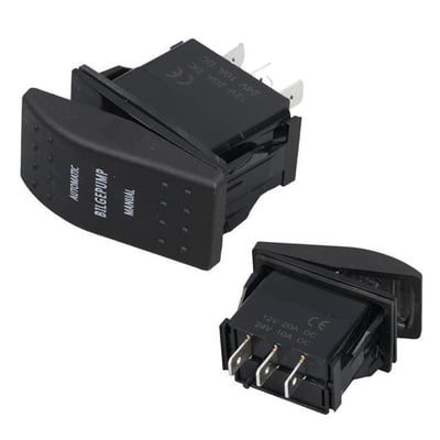 PowerMaster ﻿Sintine Pompa Sembollü Işıksız Yaylı 3 Pinli On-Off 12-24V Marin Switch