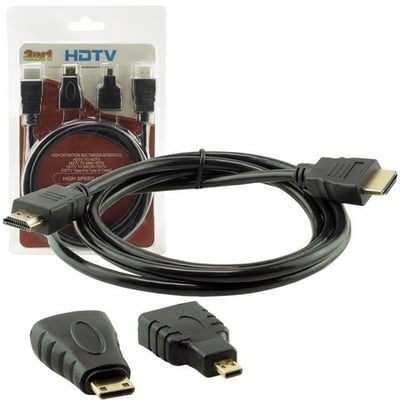 Powermaster PM-6285 Plastik 1.5 Metre  Siyah 3in1 Set HDMI Kablo  (HDMI+Micro HDMI+Mini HDMI)
