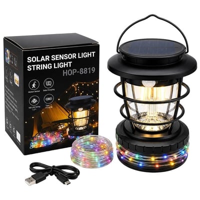 Powermaster HOP-8819 Solar Güneş Panelli Sensörlü Kamp Lambası (Filament + SMD + RGB Şerit)